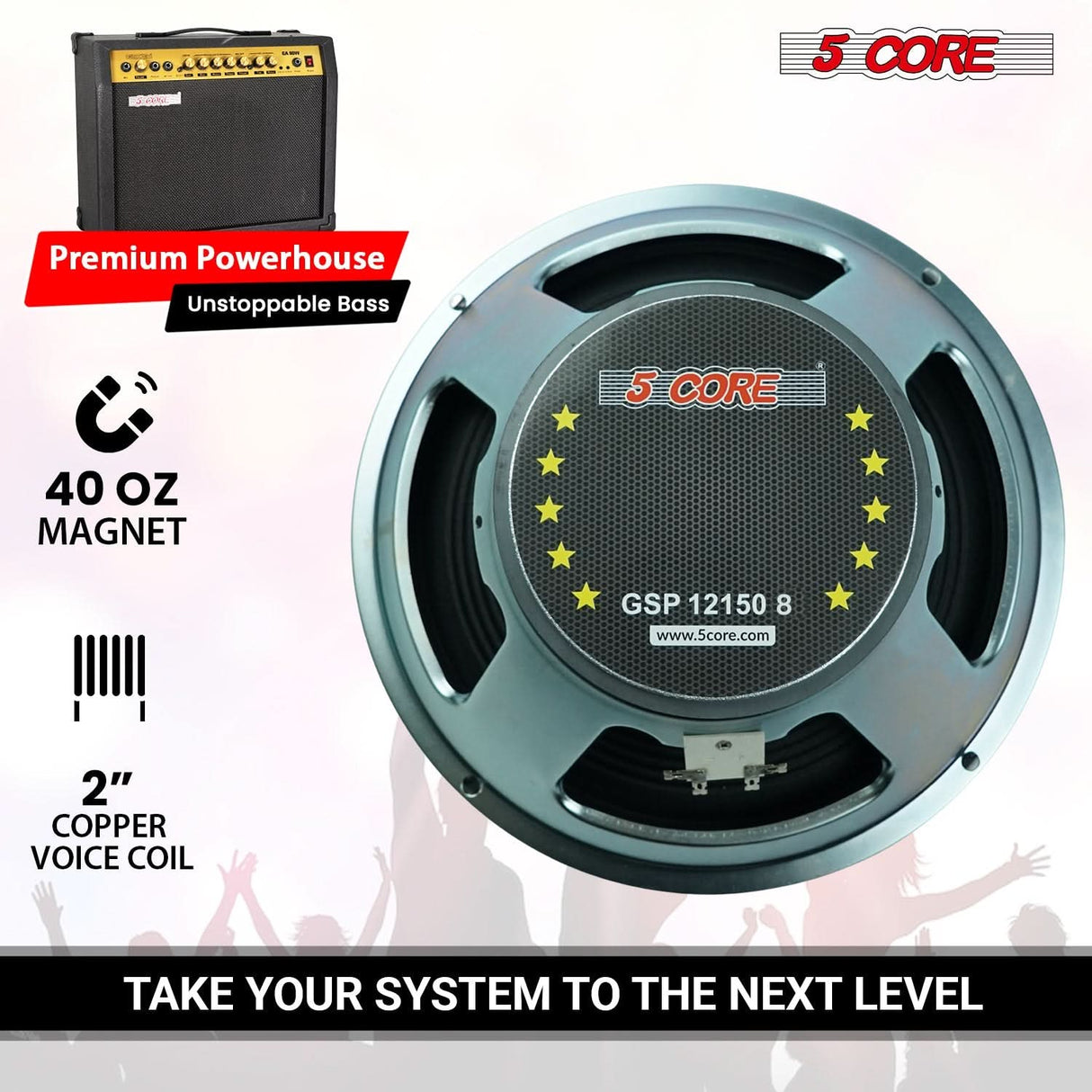 5 Core 12 Inch Guitar Speaker 300W Replacement 8 Ohm Amplifier Cabinet Driver