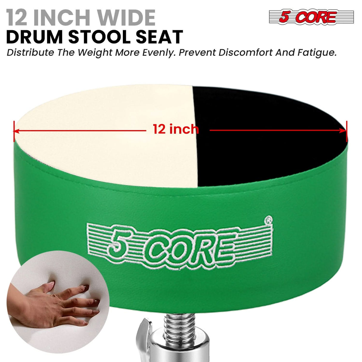 5 Core Drum Throne 5" Padded Drummer Seat Adjustable Drumming Chair w Luxury Velvet Top