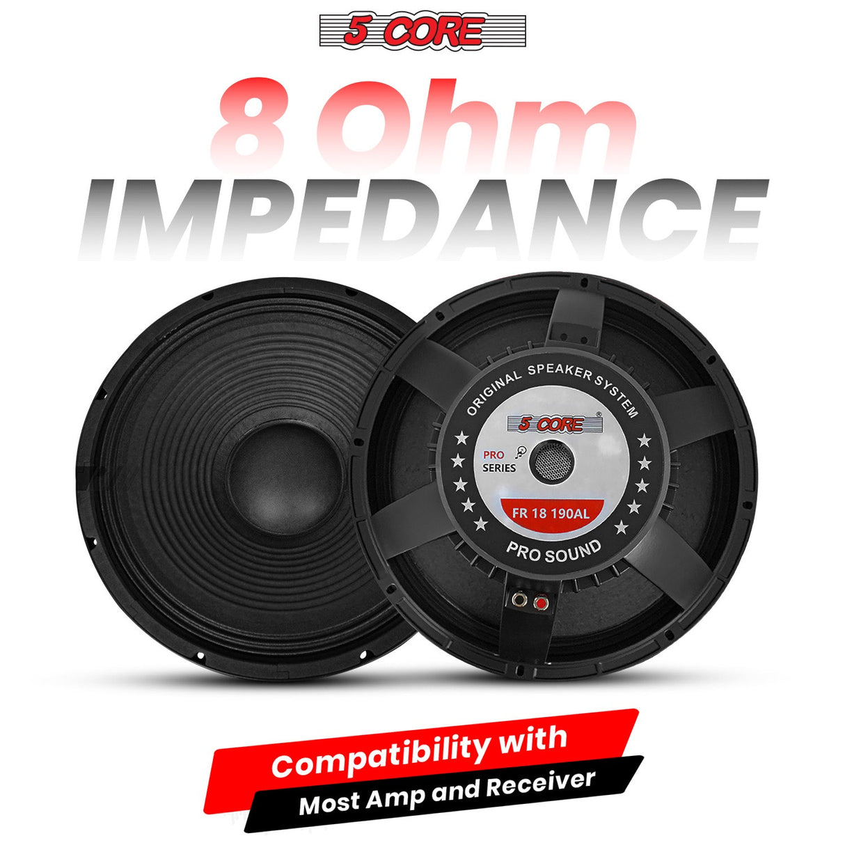 5Core 18 Inch Subwoofer Speaker 1200W Max 8Ohm Full Range Replacement DJ Sub Woofer