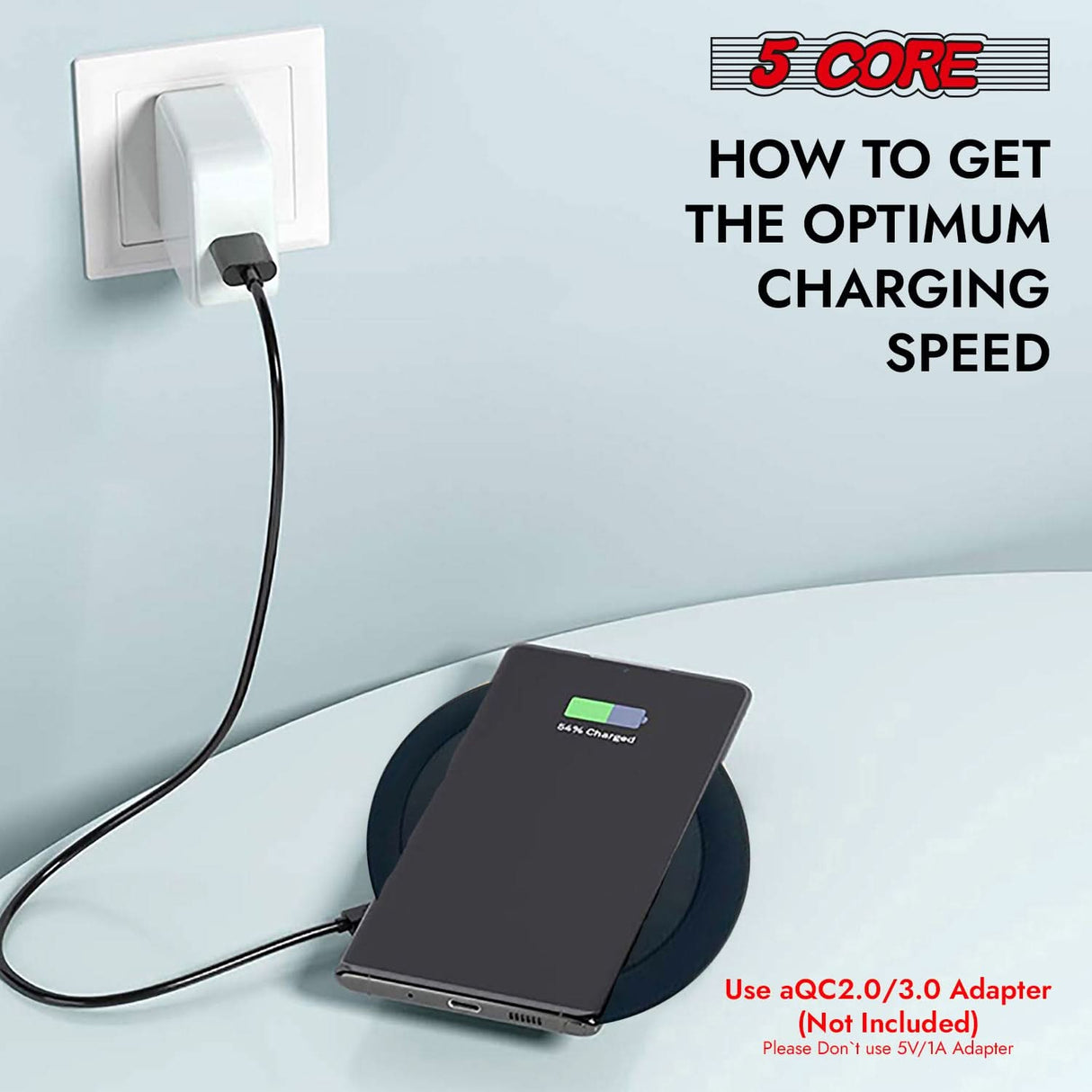 5Core Wireless Phone Charging Pad 15W Qi-Certified Fast Charger Mat Cargador