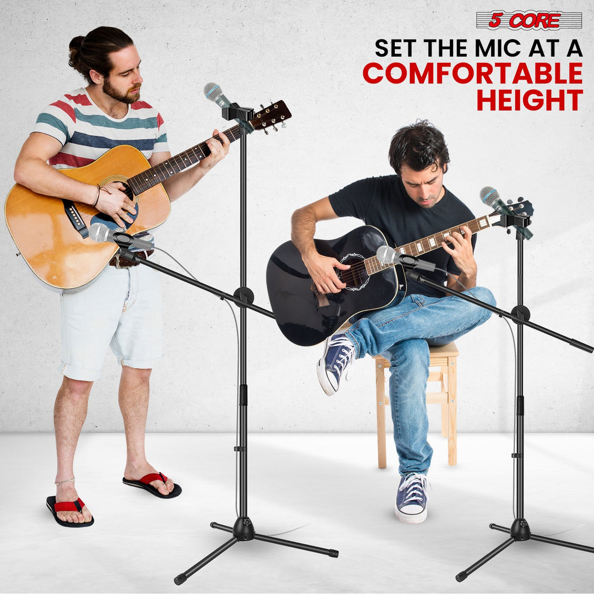 5 Core Mic Stand 2Pcs Floor Height Adjustable Tripod Microphone Stands w Telescoping Boom Arm