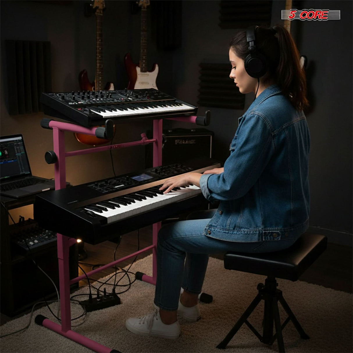 5 Core Keyboard Stand Adapter 2 Tier Adjustable Second Extension Add On for Digital Piano Stands