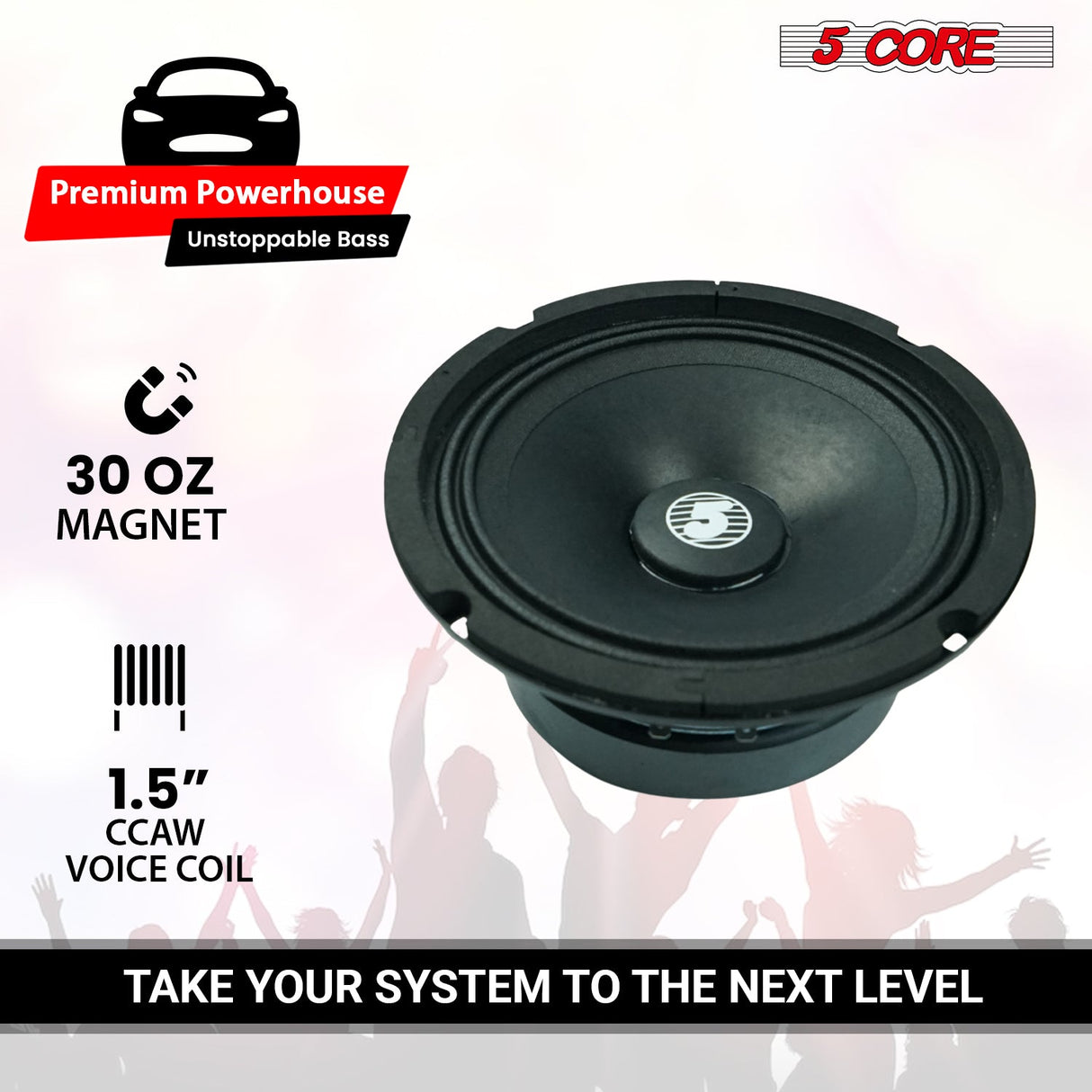 5 Core 6.5" Mid-Range Replacement 4x Pro Audio Car Speaker 360W 8 Ohms 4x60W Aluminum Super Tweeters