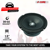 5 Core 6.5" Mid-Range Replacement 4x Pro Audio Car Speaker 360W 8 Ohms 4x60W Aluminum Super Tweeters