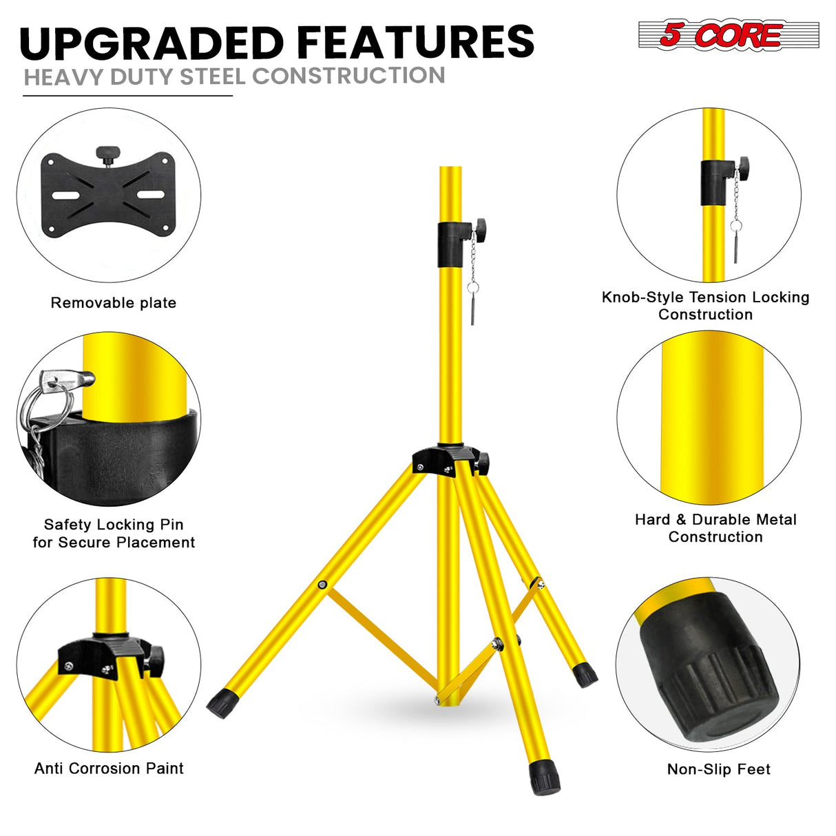 5 Core Speaker Stand Adjustable 31 to 54" PA DJ Tripod Stands Heavy Duty w 35mm Insert 132 Lbs