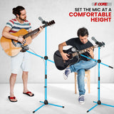 5 Core Dual Microphone Stand 2 Pack, Adjustable Tripod Floor Stand with Boom Arm, Sky Blue