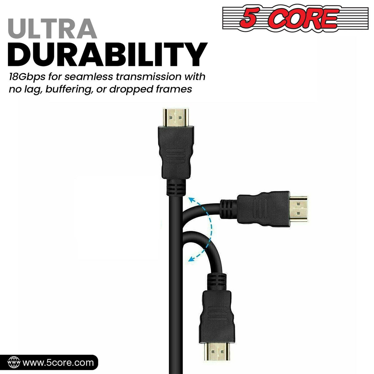 5 Core HDMI Cable High Speed 6 Feet long 18Gbps 2.0 4K Computer Cord at 60 Hertz HDR Compatible