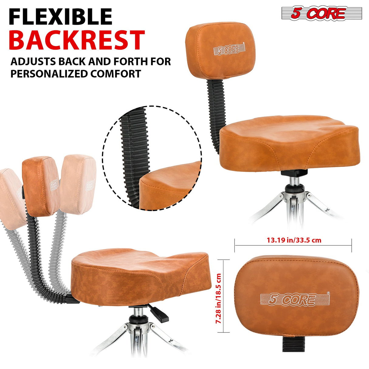 5Core Drum Throne 4" Cushion Padded Stool w Backrest Airlift Height Adjustable Chair w 441Lb Capcity