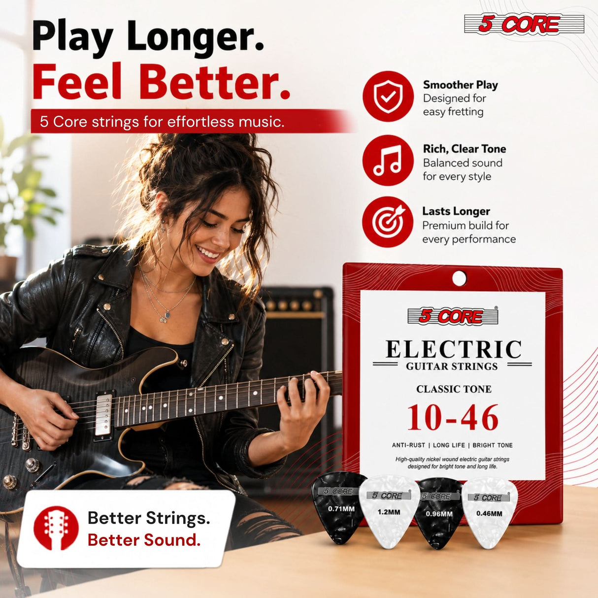 5 Core Guitar Strings Nickel Plated Acoustic Electric Guitar String Set w Picks