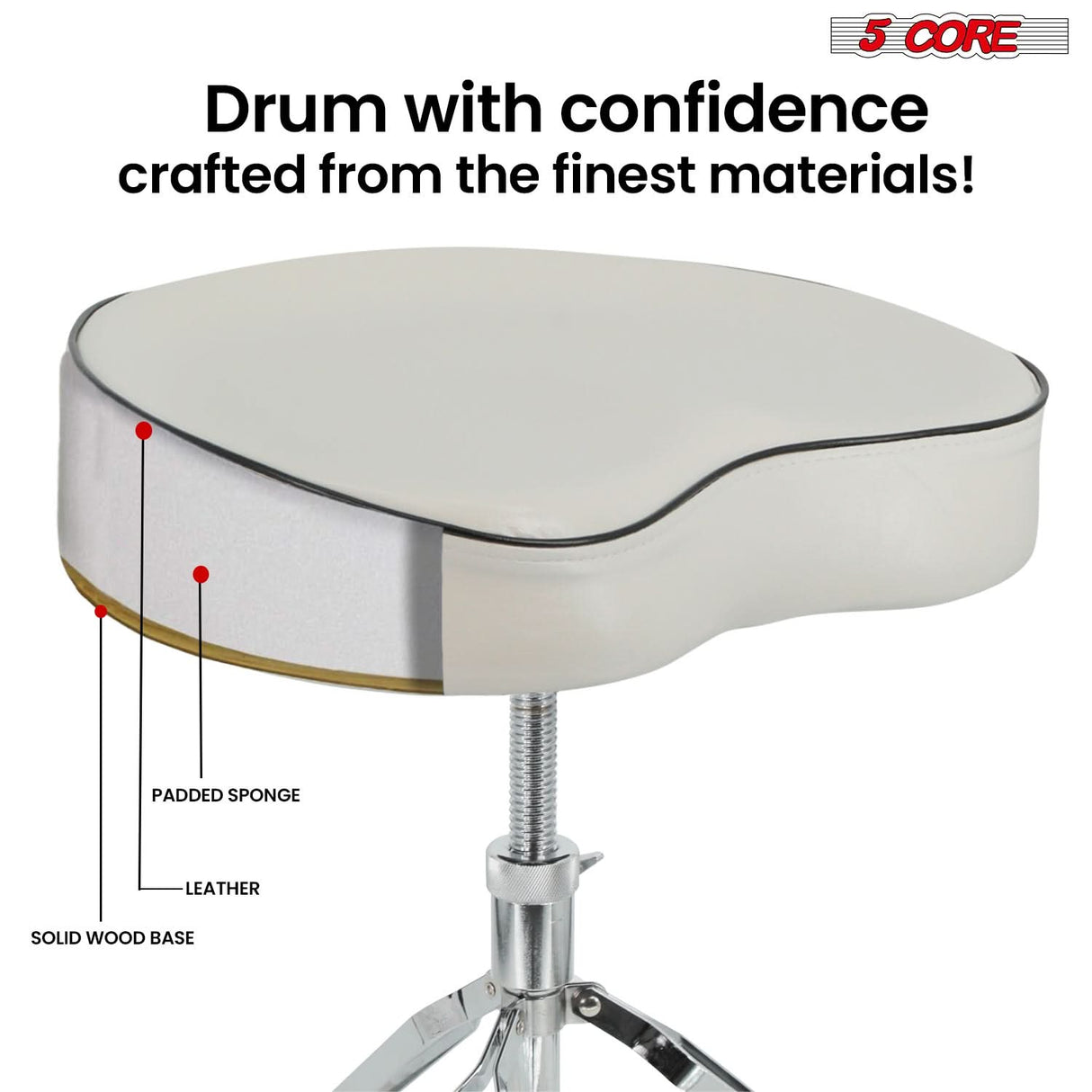 5 Core Drum Throne 4" Padded Saddle Seat Heavy Duty Adjustable Drumming Chair