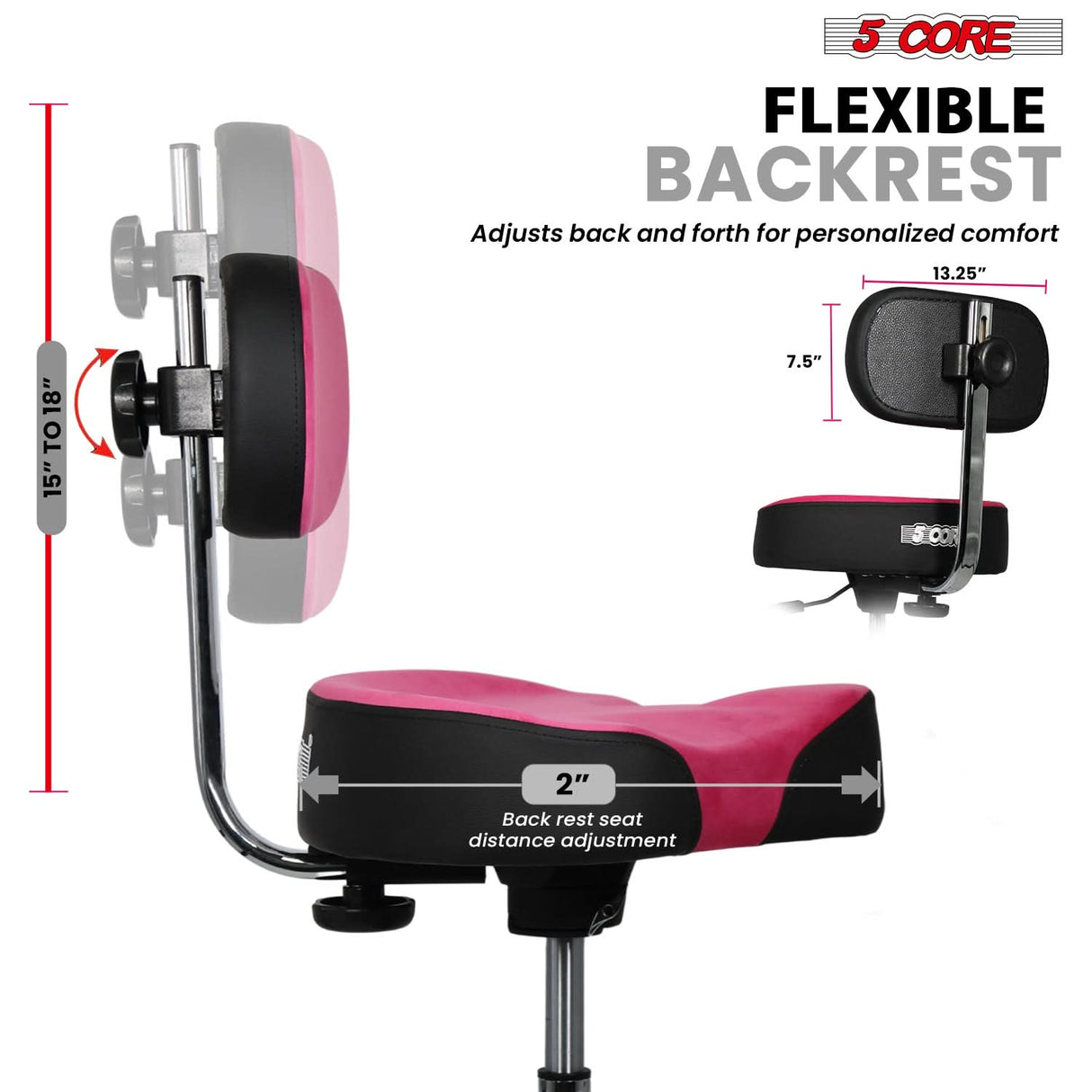 5 Core Drum Throne w Backrest 4" Padded Stool Airlift 25" Adjustable Drummer Stool 441Lb Capacity