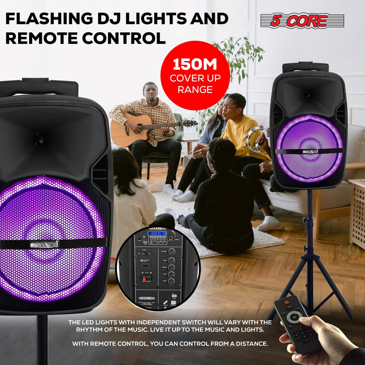 5Core 8 inch PA Portable Bluetooth Party Speaker Karaoke Boombox + 2 Wireless Mics 2 Pieces