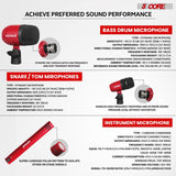 5 Core Drum Microphone Kit 7 Piece All Metal Drummer Instrument Mics Tom/Snare & Cymbals Set