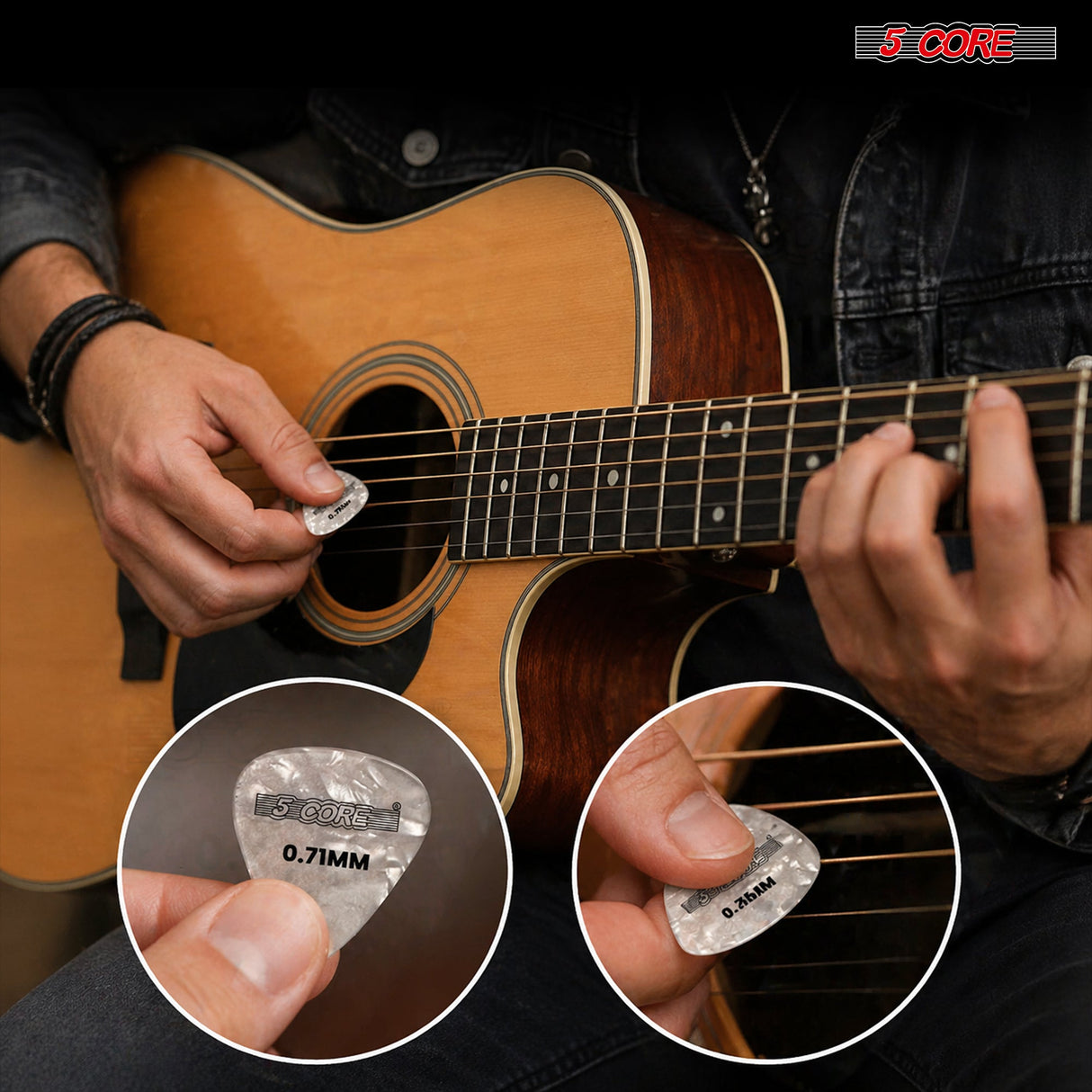 5 Core Guitar Picks 12 Piece Celluloid Light Medium Heavy Extra Heavy for Acoustic Electric Guitars