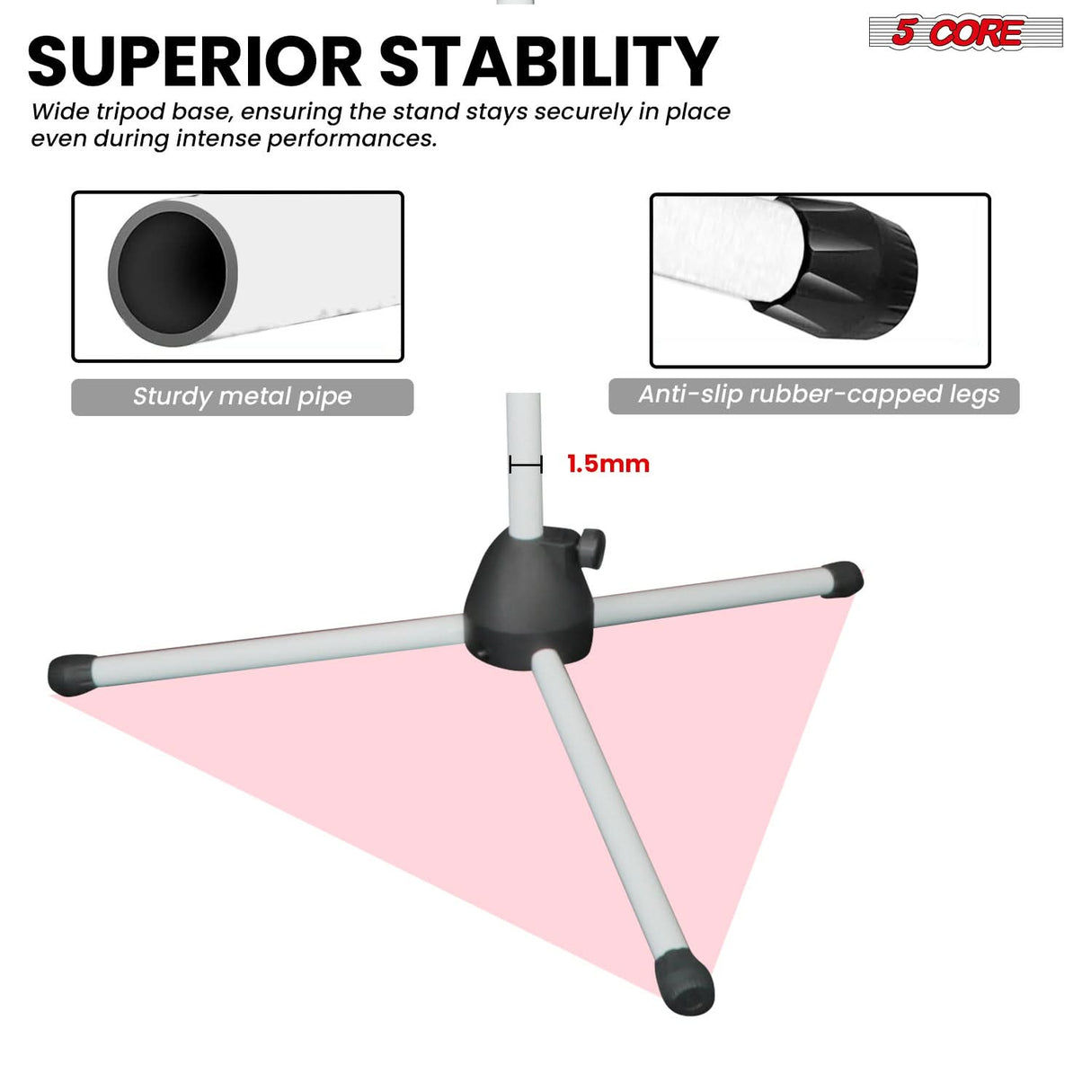 5 Core Mic Stand Floor Height Adjustable Tripod Microphone Stands w Extending Telescoping Boom Arm