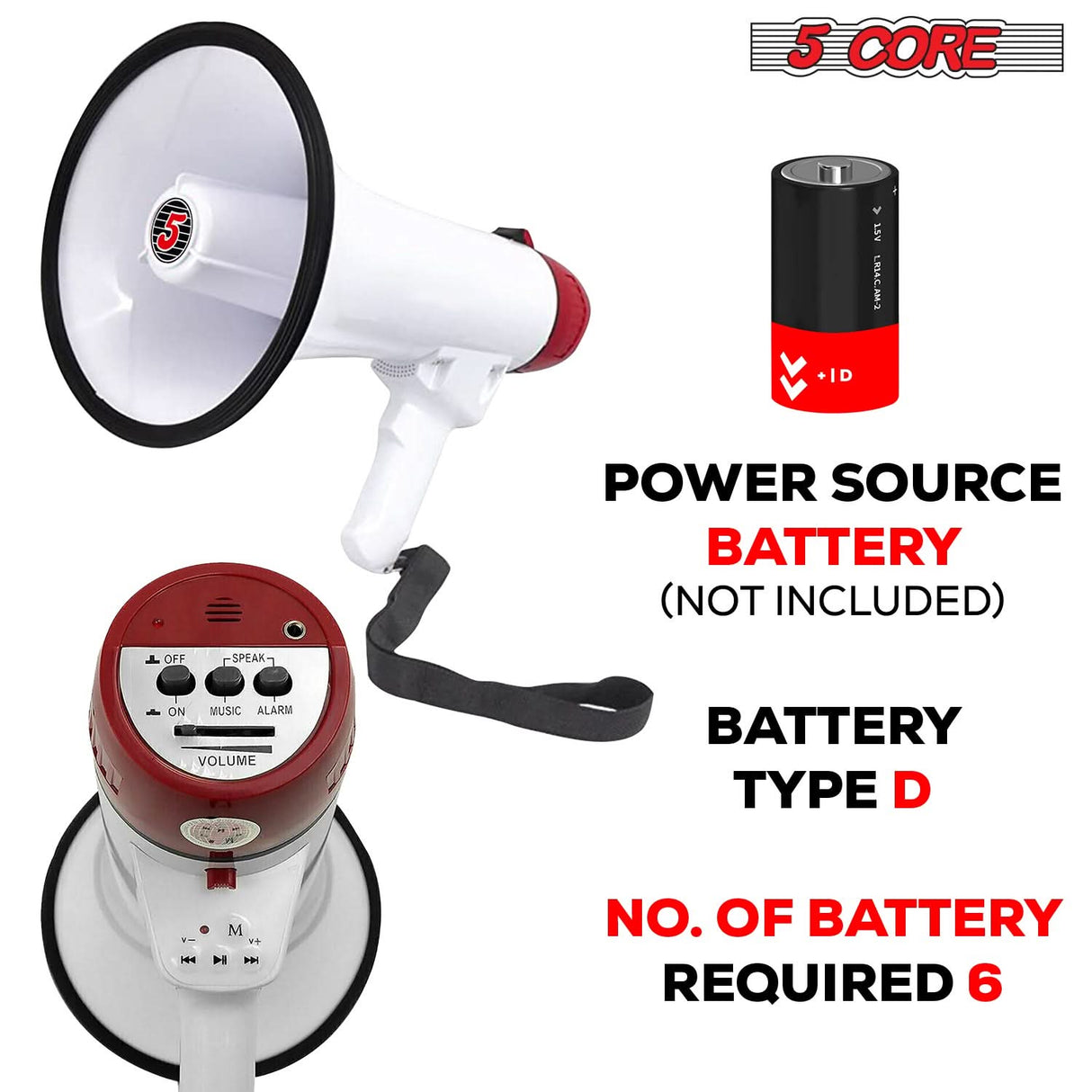 5 Core Megaphone 50W Bull Horn PA Speaker w 300M Range Loud Siren Voice Amplifier Portable