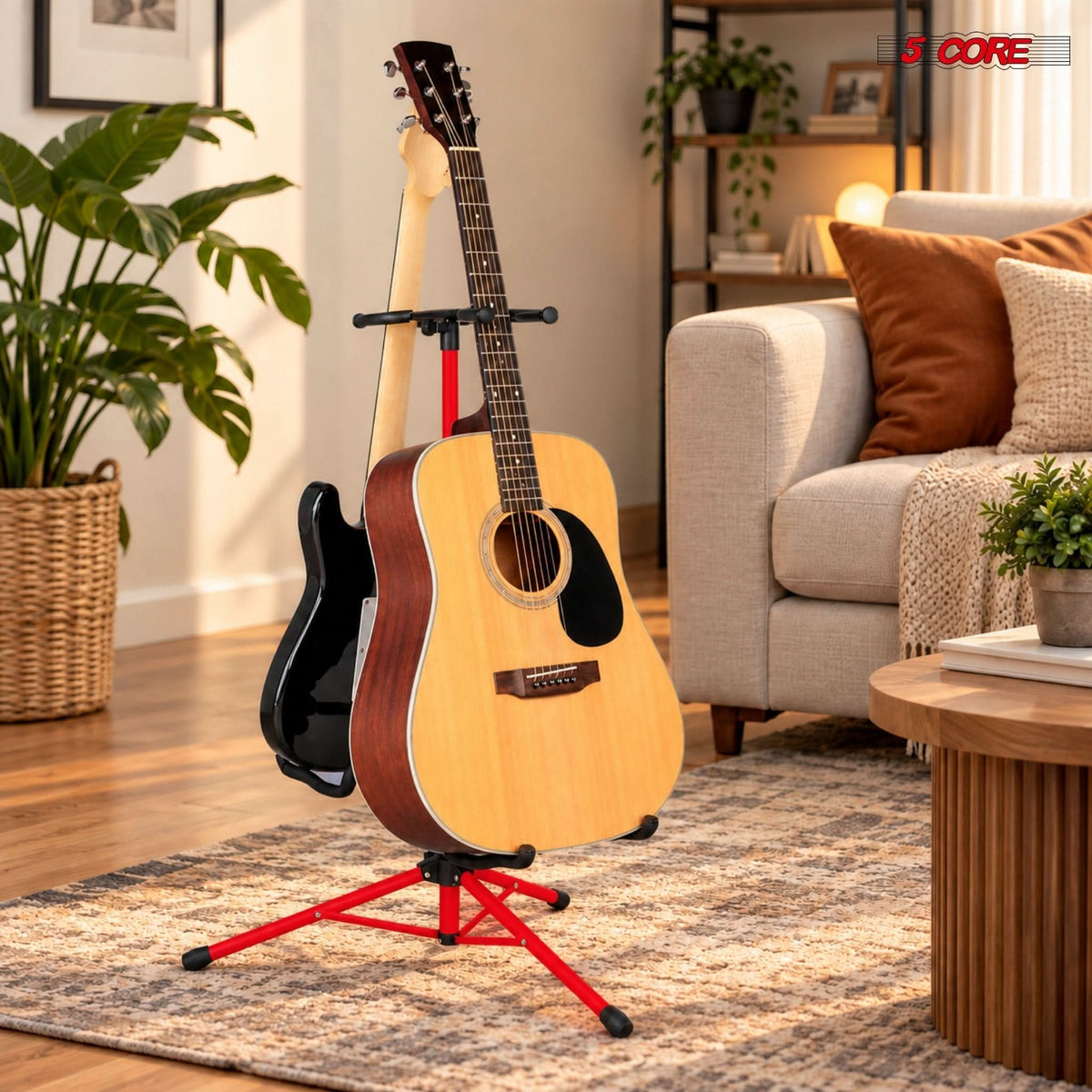 5 Core Guitar Stand Adjustable Double Guitars Stands Floor w Neck Holder for Acoustic Electric Bass