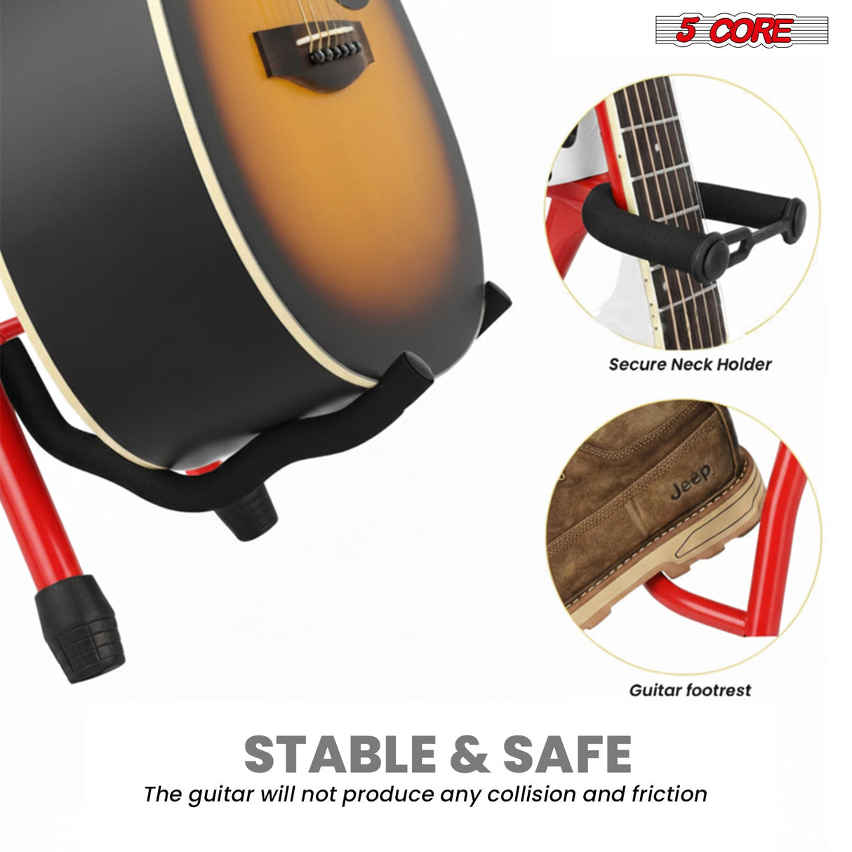 5 Core Guitar Stool 3.15" Padded Chair Foldable Music Seat w Built in Foot Rest Guitar Stand