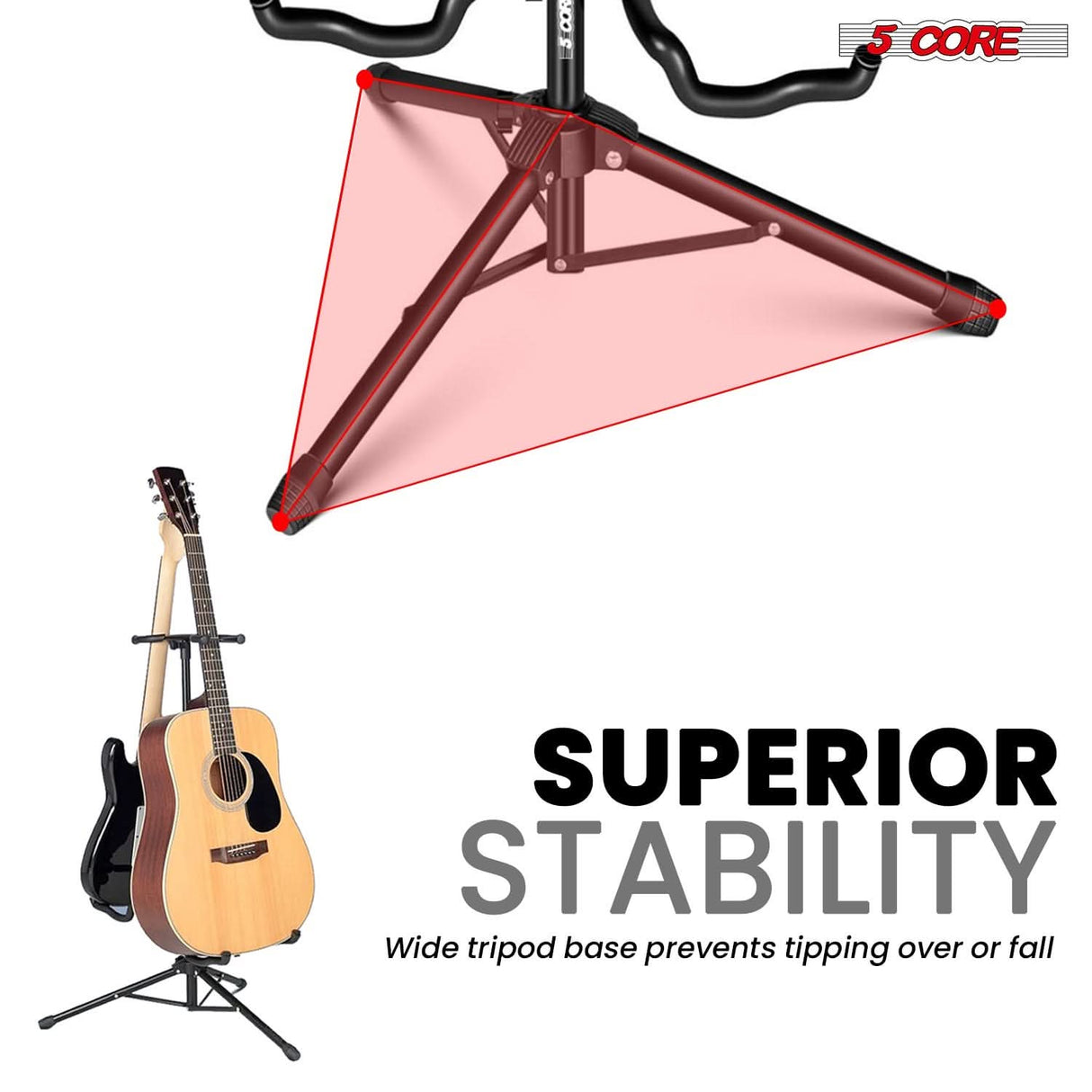 5 Core Guitar Stand Adjustable Double Guitars Stands Floor w Neck Holder for Acoustic Electric Bass