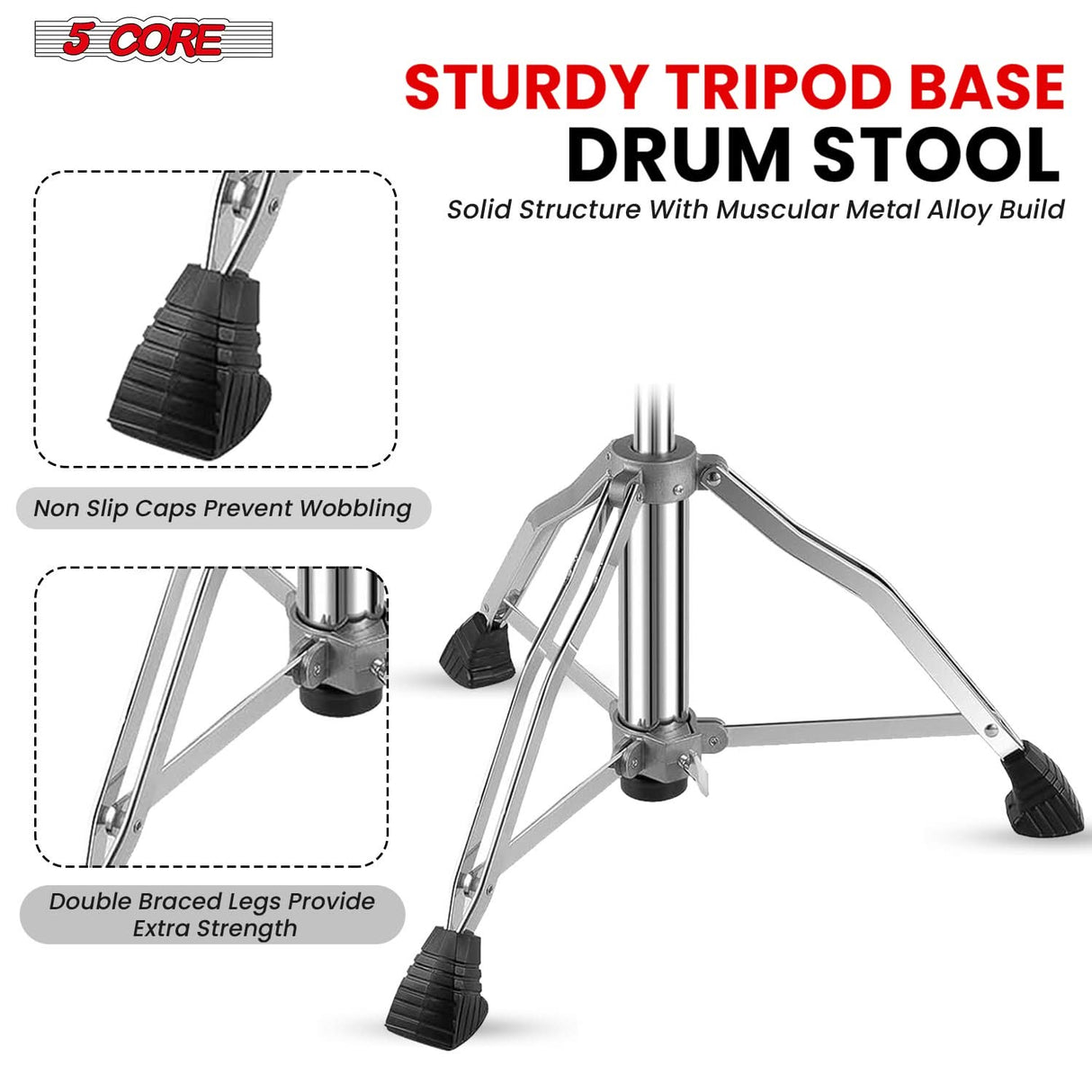 5 Core Drum Throne 4" Padded Seat w Backrest Airlift Adjustable Chair Ergonomic Drummer Stool