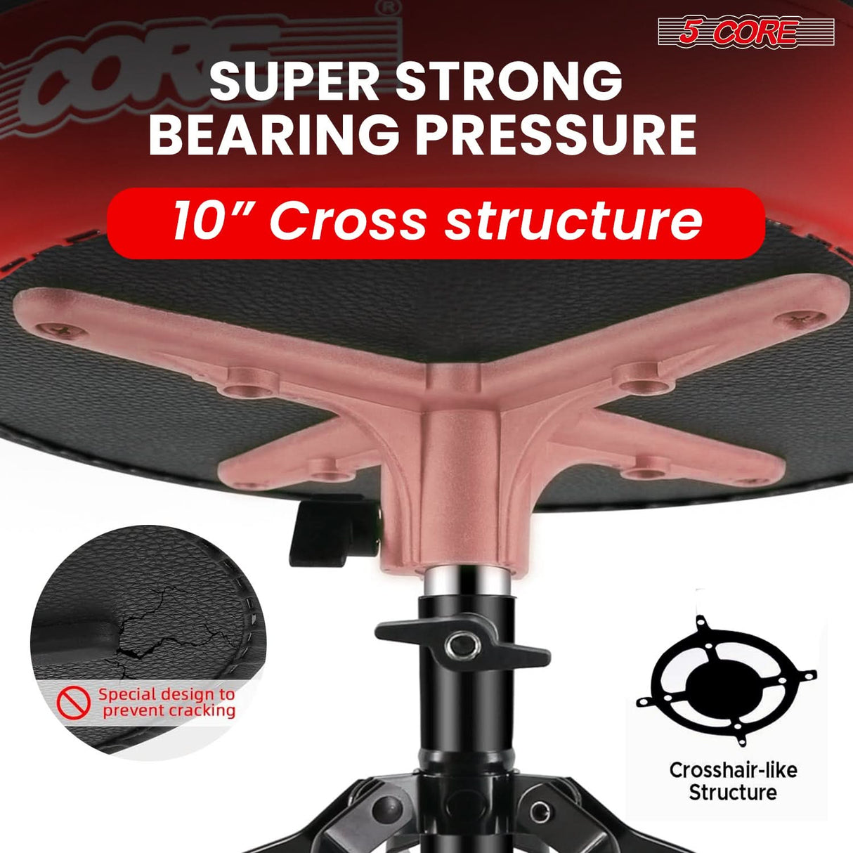5 Core Drum Throne 3" Padded Drum Seat Height Adjustable Drumming Chair for Practice and Performance
