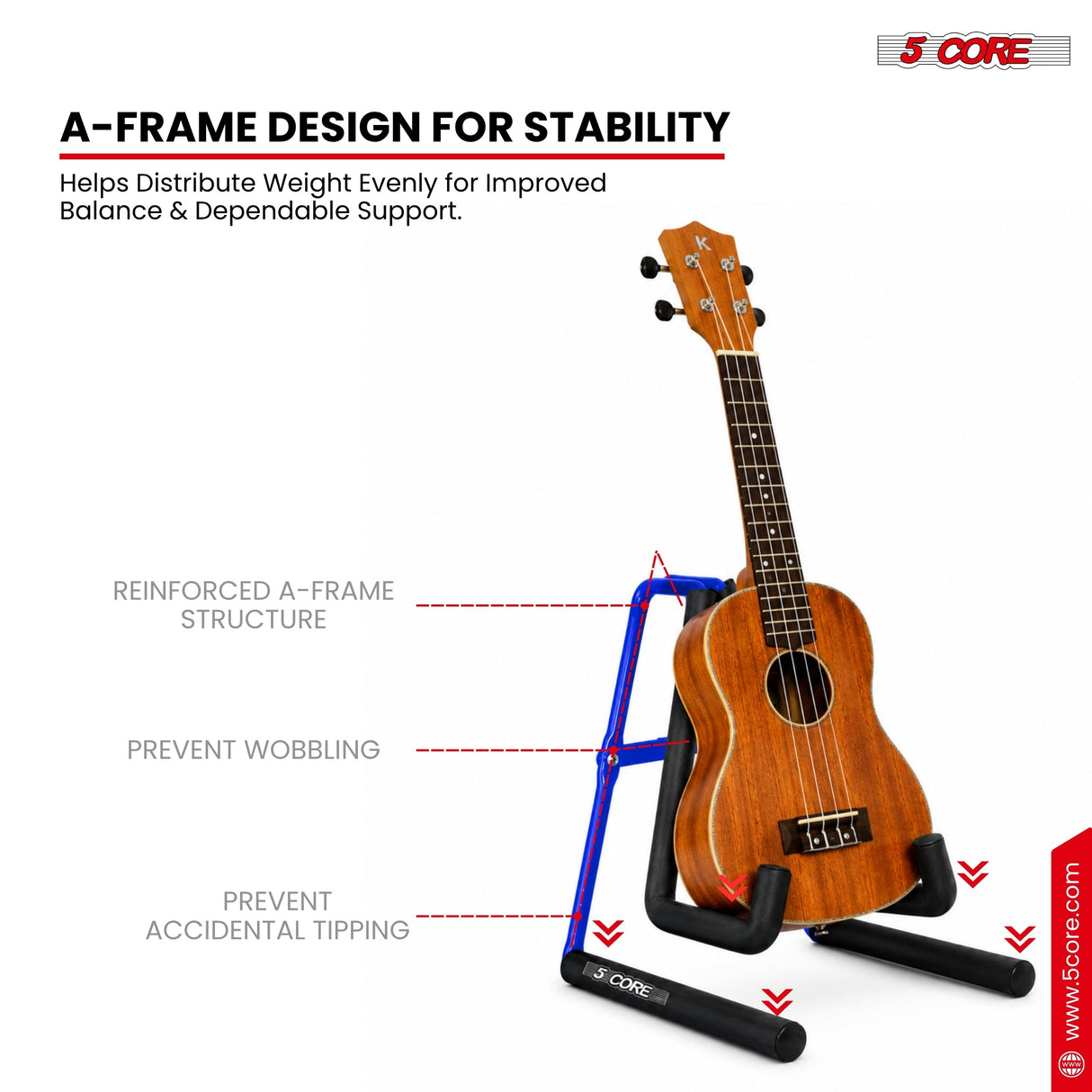 5 Core Ukulele Stand A Frame Metal Body w Soft Padded Arms Support Banjo Ukuleles Mini Guitar Violin Blue