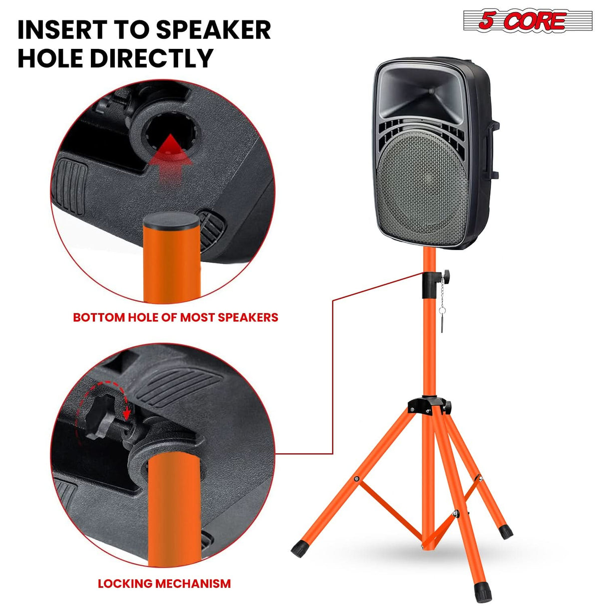 5 Core Speaker Stand Pair Adjustable 31 to 54" PA DJ Tripod Stands Heavy Duty w 35mm Insert 132 Lbs