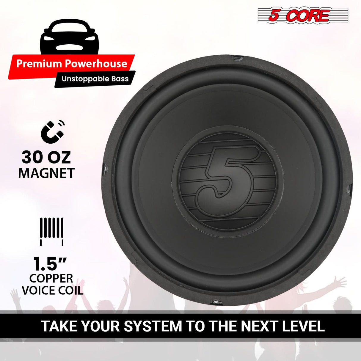 5 Core 8 Inch Subwoofer Pair 200W Car Audio Woofer 4 Ohm Replacement Deep Bass Loud Speaker