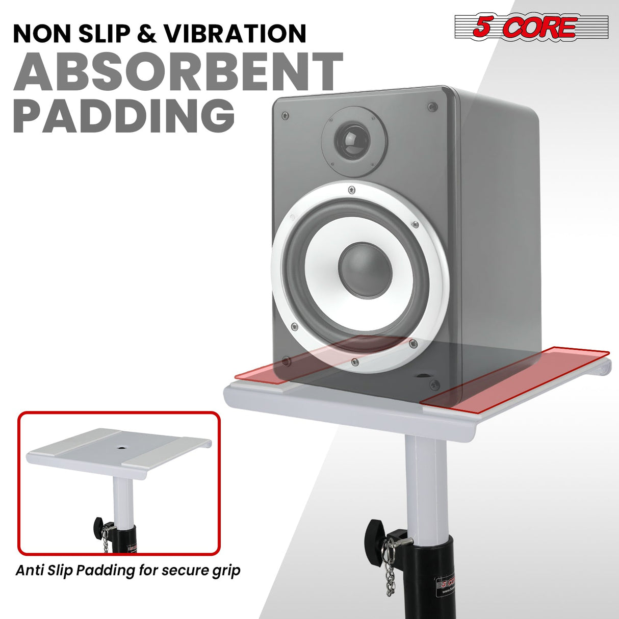 5 Core Speaker Stand Heavy Duty Adjustable Telescoping Height Triangle Base 100Lb Capacity