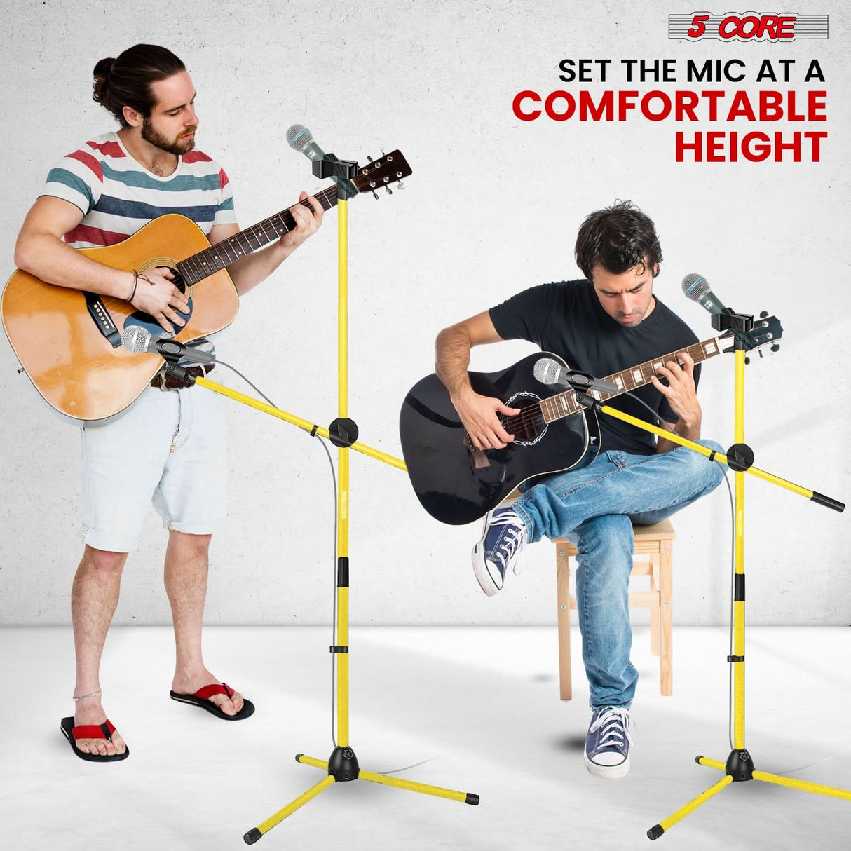 5 Core Microphone Stand Floor 2 Mic Clips Universal Height Adjustable Tripod Mic Stands w Boom Arm