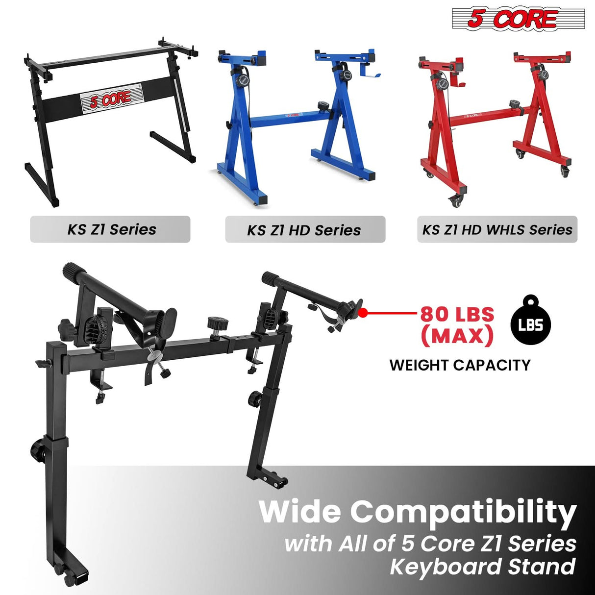 5 Core 2 Tier Keyboard Stand Attachment Adjustable for 54, 88 Electric Digital Piano Stands Adapter