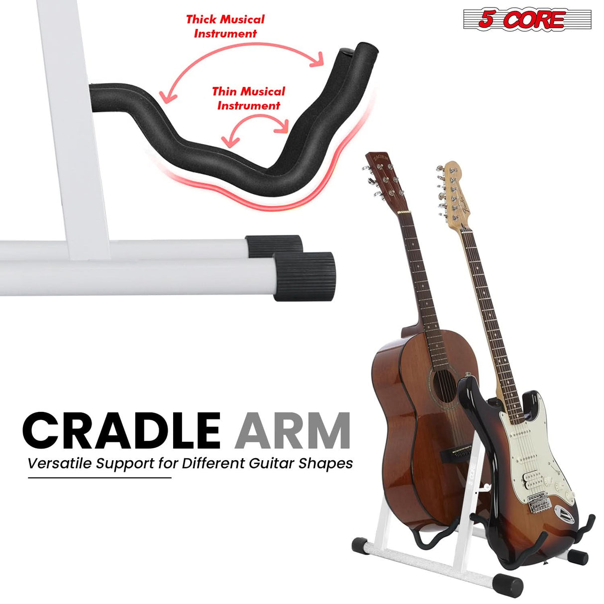 5 Core Double Guitar Stand A Frame Shape w Foam Arms Supports Acoustic Electric Bass Ukulele Banjo