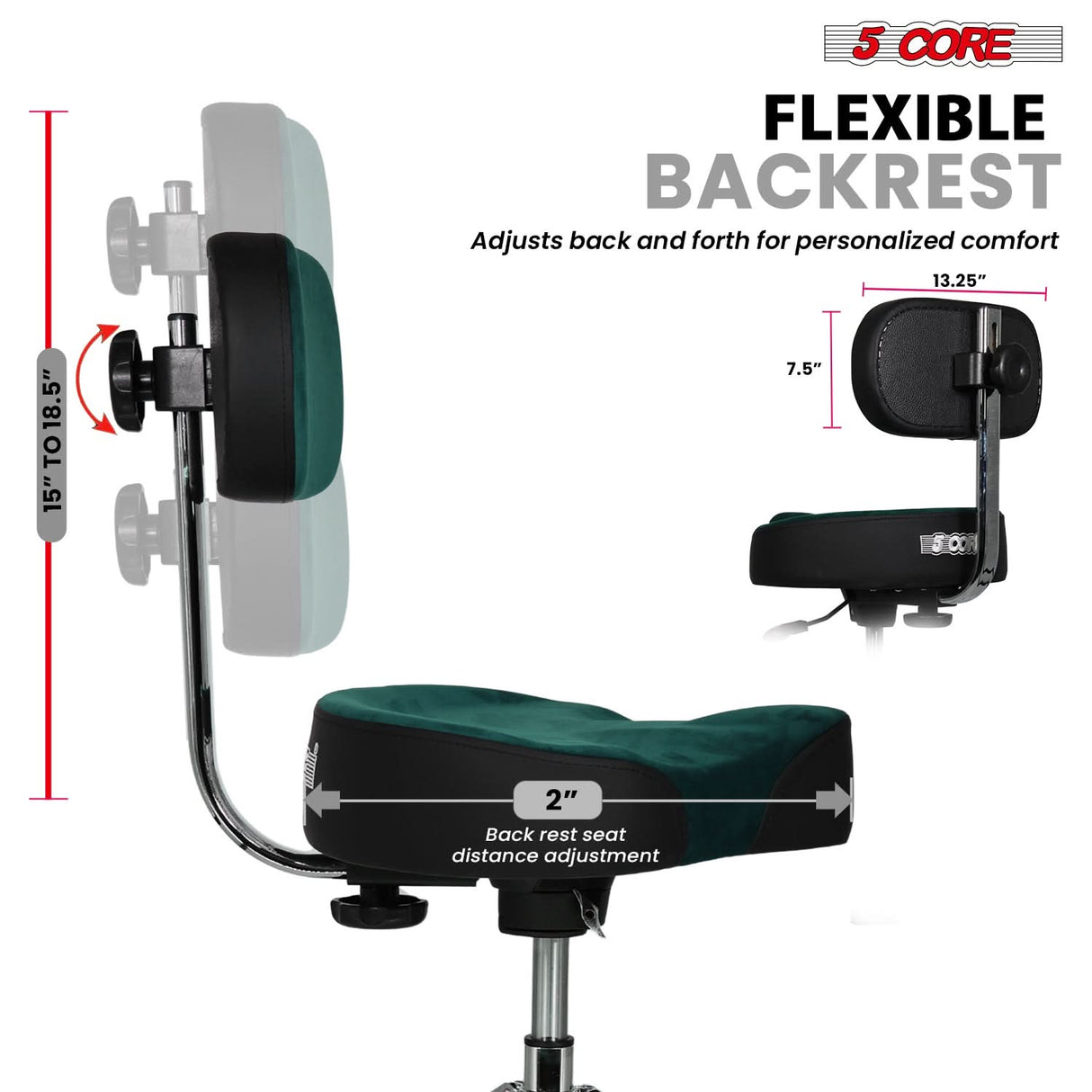 5 Core Drum Throne w Backrest 4" Padded Stool Airlift 25" Adjustable Drummer Stool 441Lb Capacity