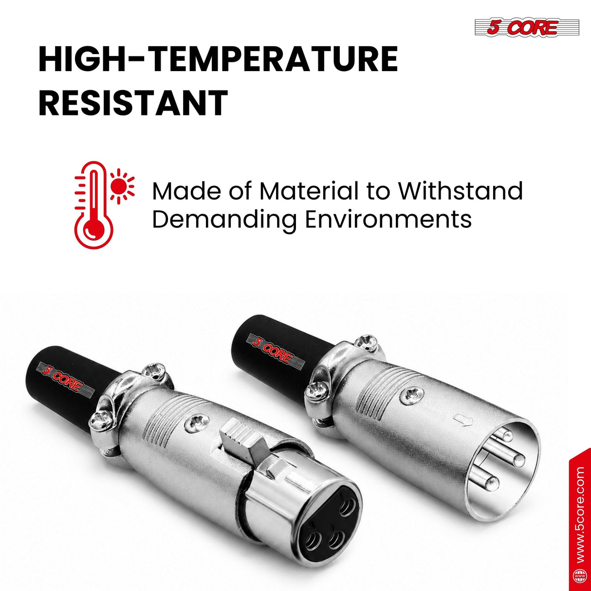 5Core XLR Connector Male Female to 1/4 Audio Jack 3 Pin Secure Mic Plug w Locking Ends
