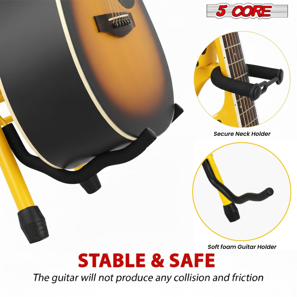 5 Core Guitar Stool w Backrest 3.15" Padded Chair Foldable Music Seat Built in Foot Rest Guitar Stand