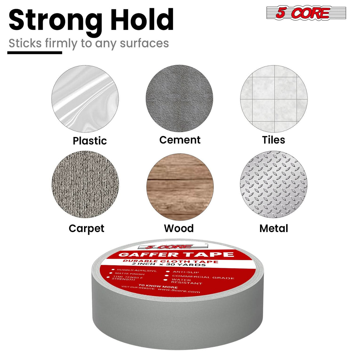 5 Core Gaffers Tape 2 Inch 30 Yards Professional Grey Pro Gaff Tape Non Reflective Water Resistant