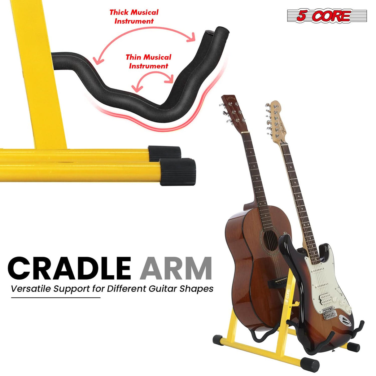 5 Core Double Guitar Stand A Frame Shape w Foam Arms Supports Acoustic Electric Bass Ukulele Banjo