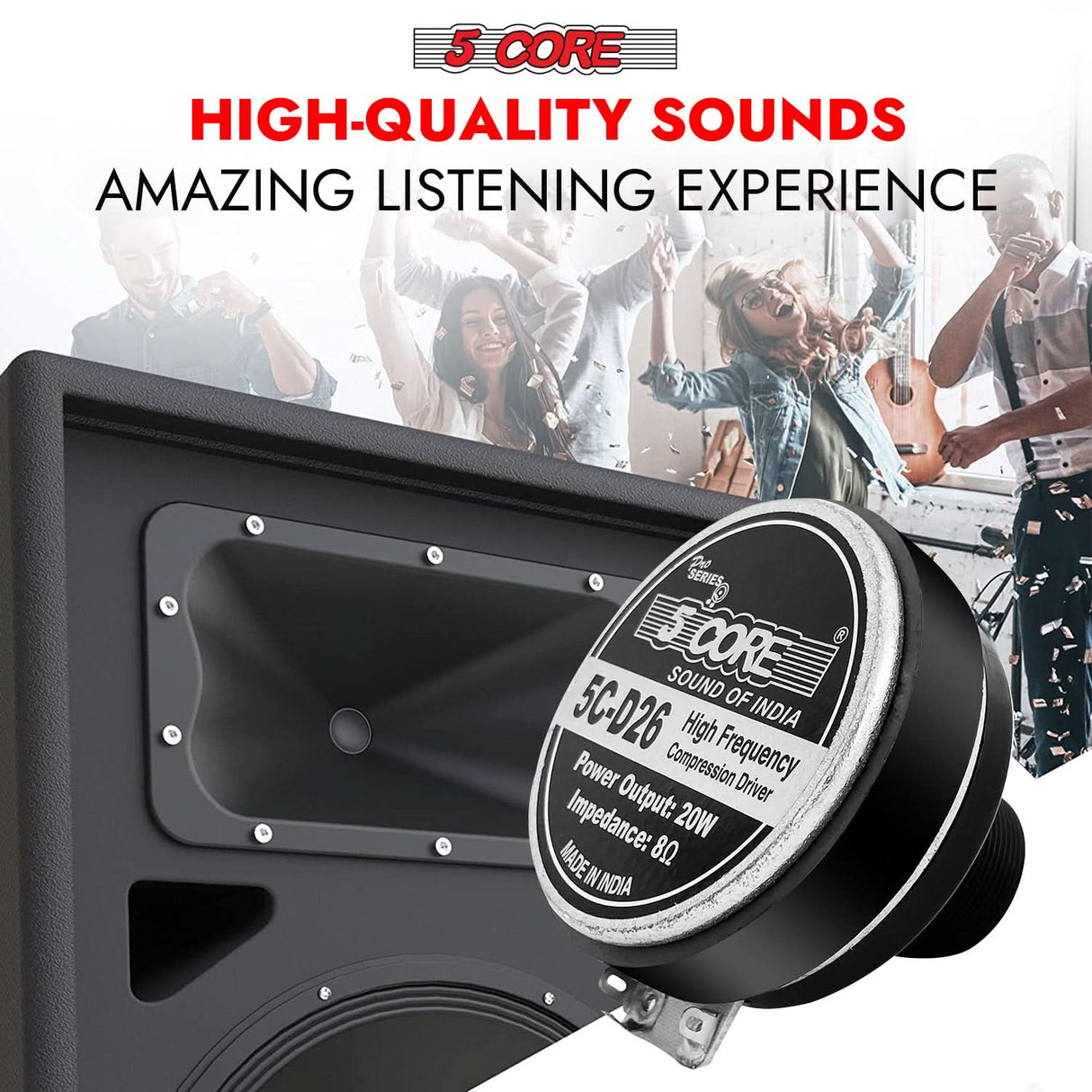 5 Core Compression Driver Horn Speaker 1 Inch Aluminum Tweeter 200W Peak 8 Ohm Pro Audio Driver