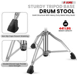 5 Core Drum Throne w Backrest 4" Padded Stool Adjustable 24.5" Drummer Chair w 441Lb Capacity