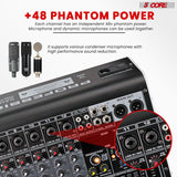 5 Core Audio Mixer 12 Channel DJ Soundboard USB Interface Bluetooth Mixing Console w 99 DSP Effect