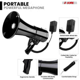 5 Core Megaphone 50W Bullhorn 1100 Yards Loud Siren Maker w Adjustable Volume for Soccer Coaches
