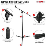 5 Core Mic Stand 2Pcs Adjustable 82" Microphone Stands Floor w 180° Telescoping Metal Boom Arm