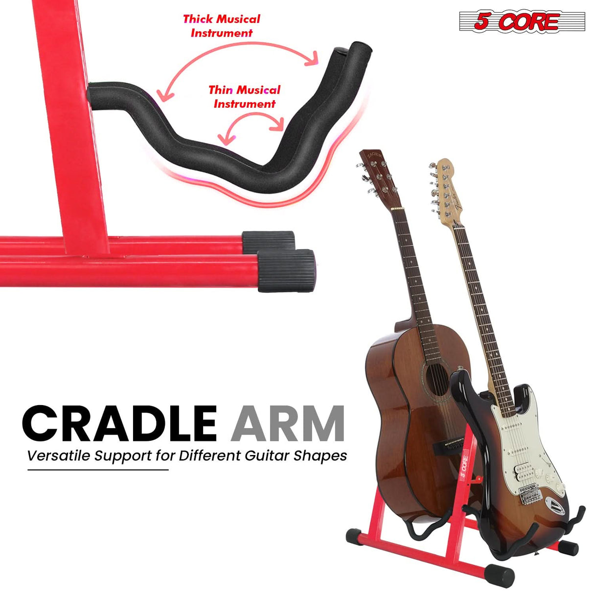 5 Core Double Guitar Stand A Frame Shape w Foam Arms Supports Acoustic Electric Bass Ukulele Banjo