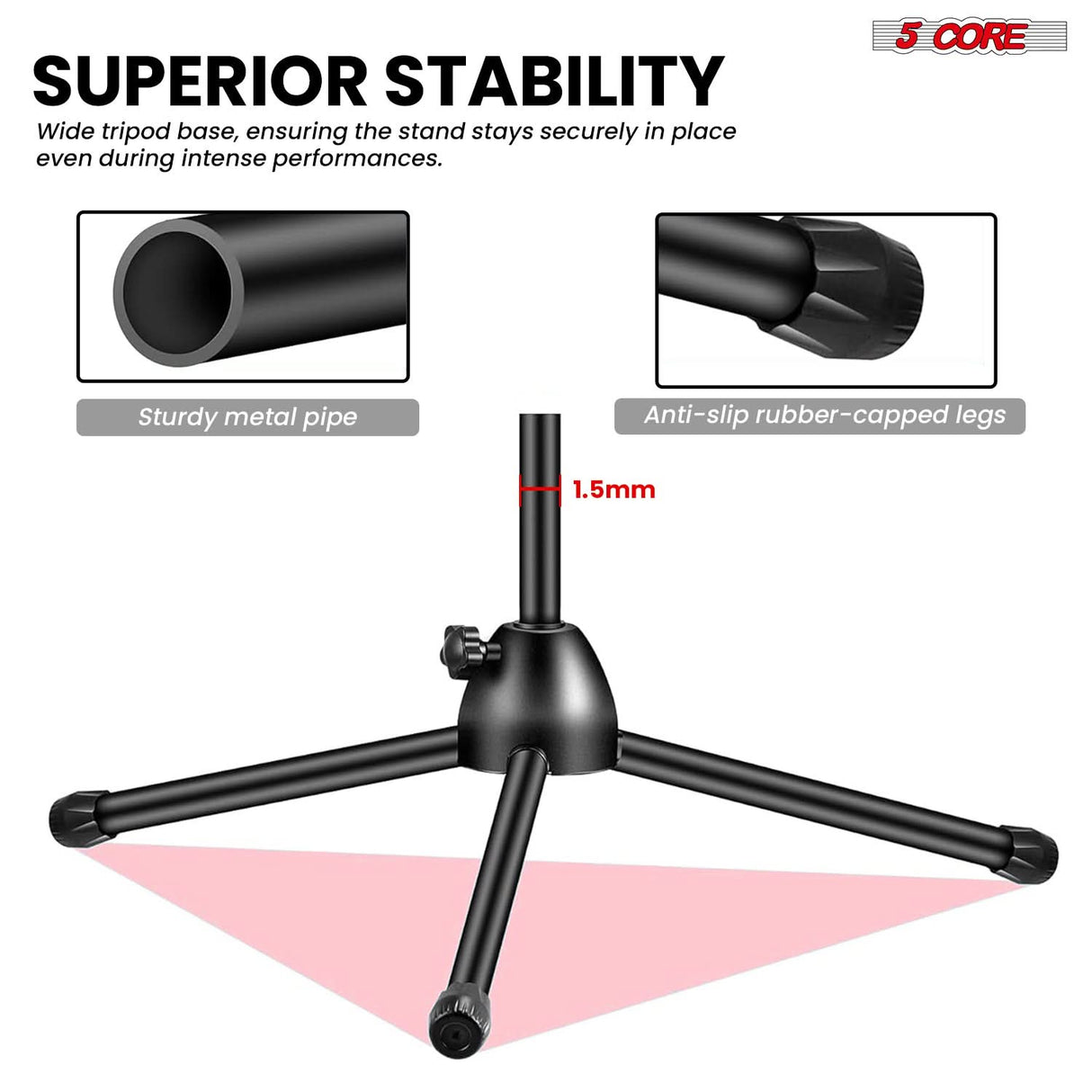 5 Core Mic Stand Floor Height Adjustable Tripod Microphone Stands w Extending Telescoping Boom Arm