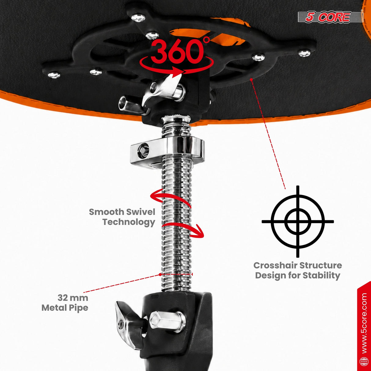 5 Core Drum Throne w 4.5" Padded Stool Adjustable Drummer Chair