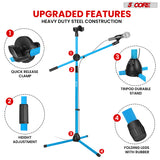 5 Core Mic Stand Floor Height Adjustable Tripod Microphone Stands w Extending Telescoping Boom Arm
