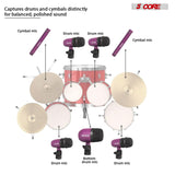 5 Core Drum Microphone Kit 7 Piece All Metal Drummer Instrument Mics Tom/Snare & Cymbals Set