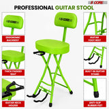 5Core Guitar Stool 3.15" Padded Chair w Backrest Foldable Music Seat Built in Foot Rest Guitar Stand