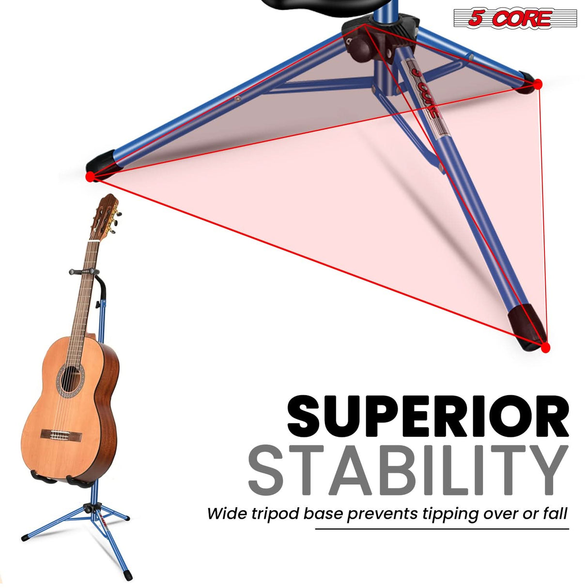 5 Core Guitar Stand Floor Adjustable Heavy Duty w Neck Holder for Acoustic Electric Classic Bass