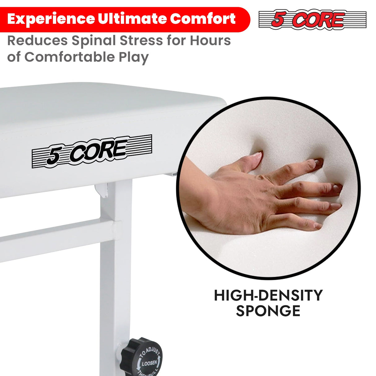 5 Core Keyboard Bench 3" Padded Cushioned Piano Stool Height Adjustable Guitar Seat Folding Portable